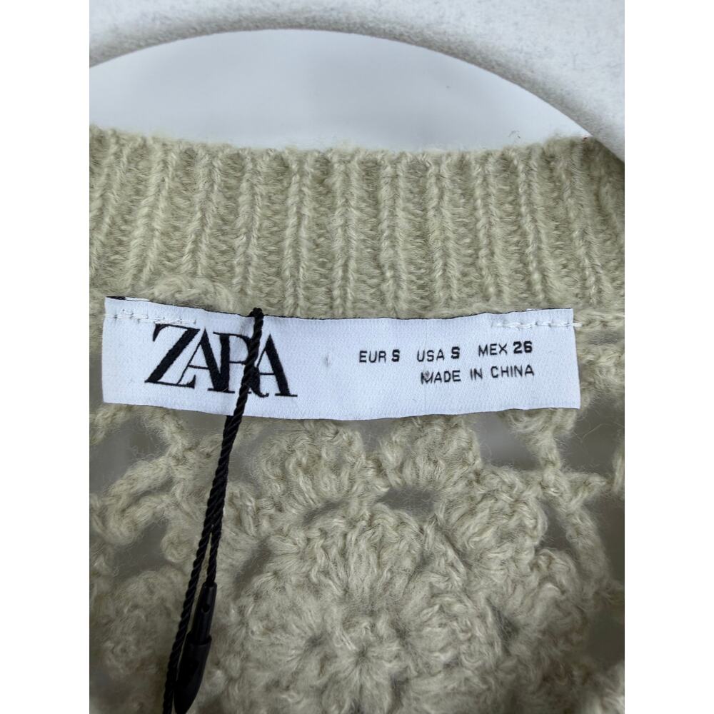 Zara Womens Size S Cardigan Sweater Green Crochet Floral Fairy Boho Wool Blend - Picture 5 of 10